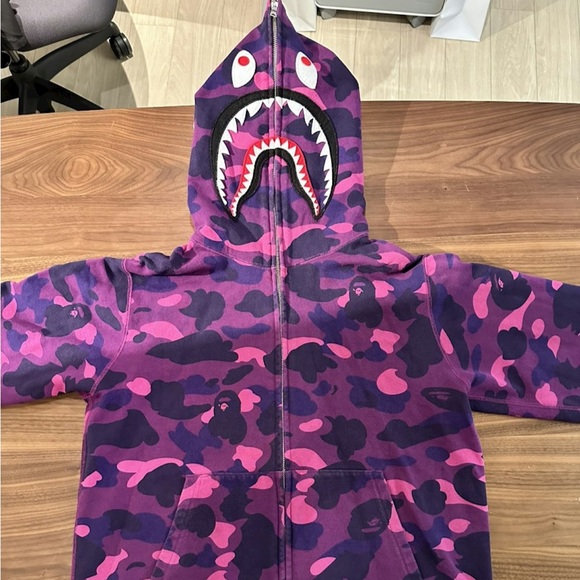 Bathing Ape Purple Camo WGM Shark Hoodie Zip Up Large - Picture 3 of 12